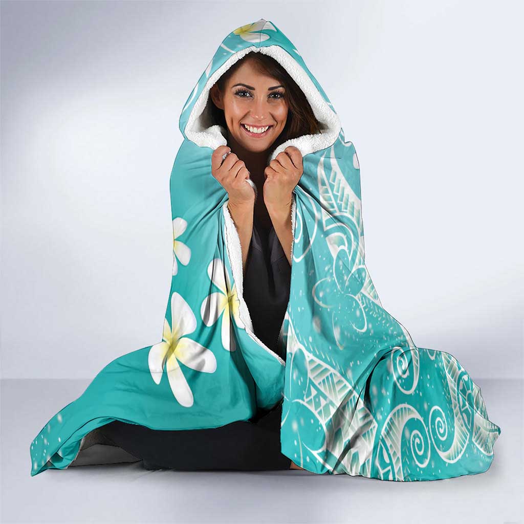 Polynesian Jellyfish Hooded Blanket With Plumeria Teal LT05 - Polynesian Pride