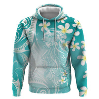 Polynesian Jellyfish Hoodie With Plumeria Teal LT05 Pullover Hoodie Teal - Polynesian Pride