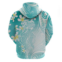 Polynesian Jellyfish Hoodie With Plumeria Teal LT05 - Polynesian Pride