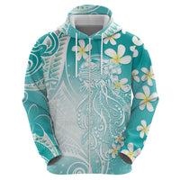 Polynesian Jellyfish Hoodie With Plumeria Teal LT05 - Polynesian Pride