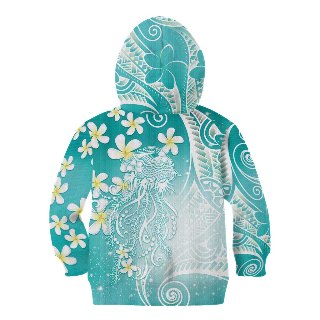 Polynesian Jellyfish Kid Hoodie With Plumeria Teal LT05 - Polynesian Pride
