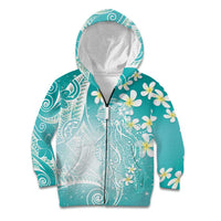 Polynesian Jellyfish Kid Hoodie With Plumeria Teal LT05 Zip Hoodie Teal - Polynesian Pride