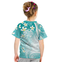 Polynesian Jellyfish Kid T Shirt With Plumeria Teal LT05 - Polynesian Pride