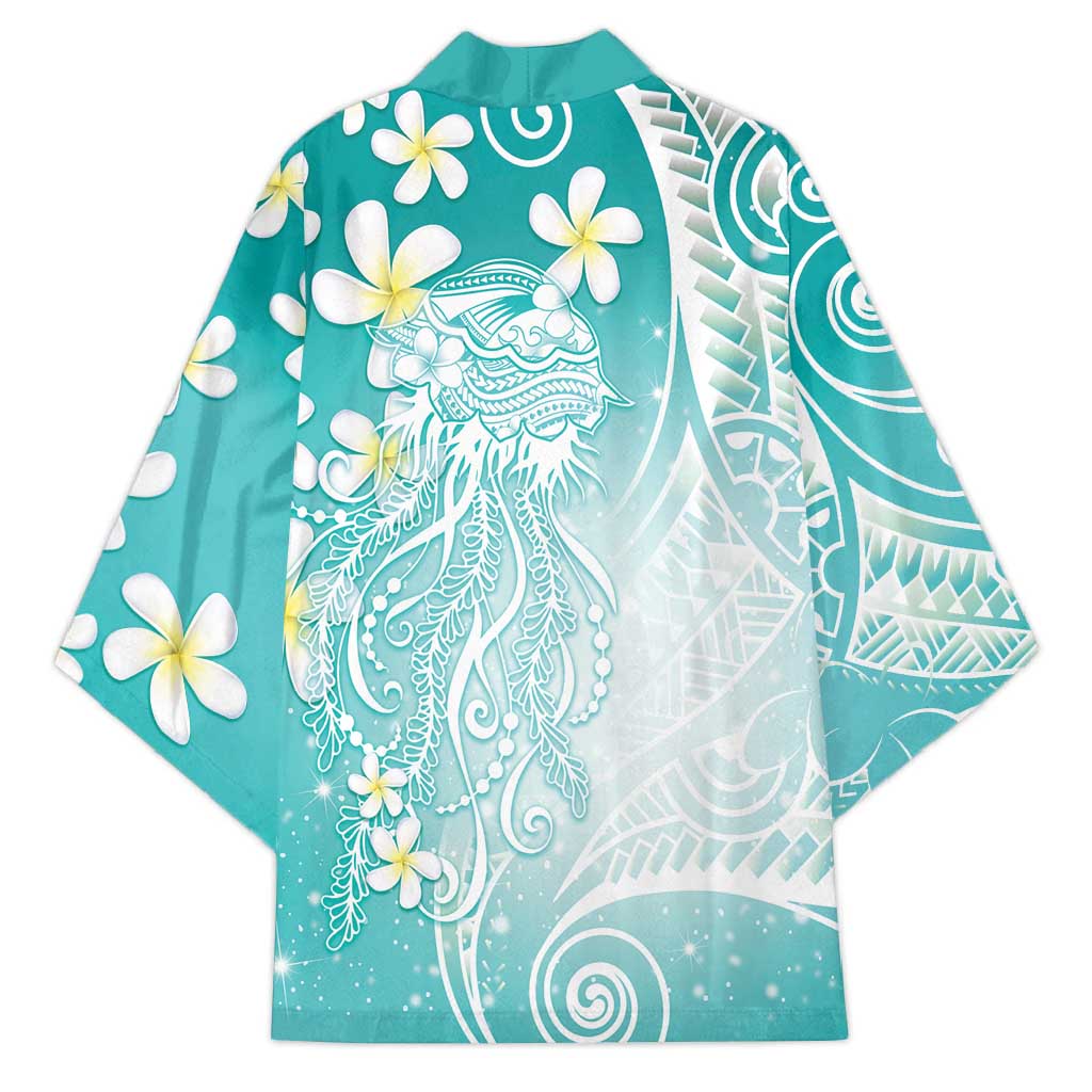 Polynesian Jellyfish Kimono With Plumeria Teal LT05 - Polynesian Pride