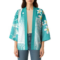 Polynesian Jellyfish Kimono With Plumeria Teal LT05 - Polynesian Pride
