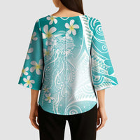 Polynesian Jellyfish Kimono Sleeve Blouse With Plumeria Teal LT05 - Polynesian Pride