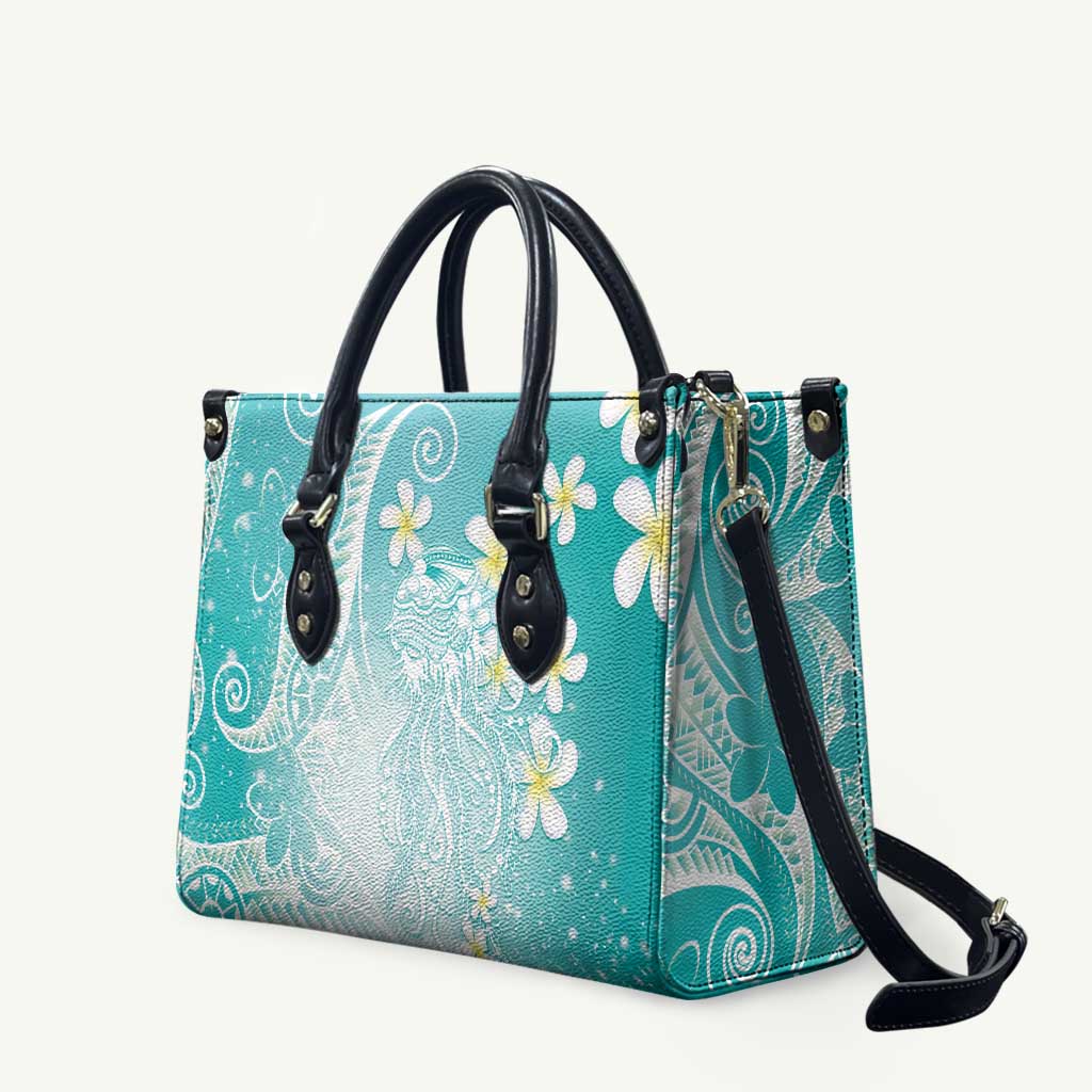 Polynesian Jellyfish Leather Bag With Plumeria Teal LT05 Teal - Polynesian Pride