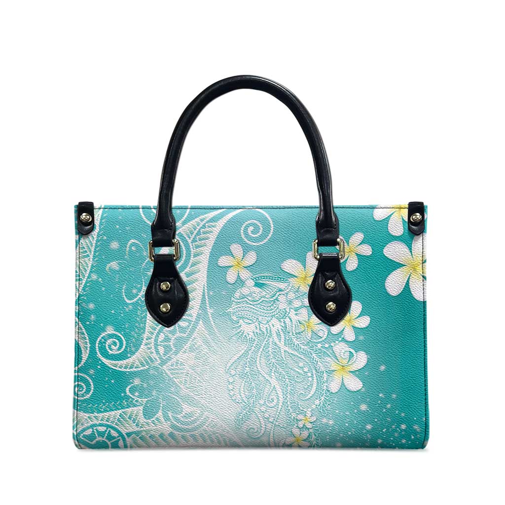Polynesian Jellyfish Leather Bag With Plumeria Teal LT05 - Polynesian Pride