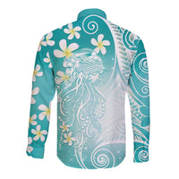 Polynesian Jellyfish Long Sleeve Button Shirt With Plumeria Teal LT05 - Polynesian Pride
