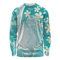 Polynesian Jellyfish Long Sleeve Shirt With Plumeria Teal LT05 Unisex Teal - Polynesian Pride
