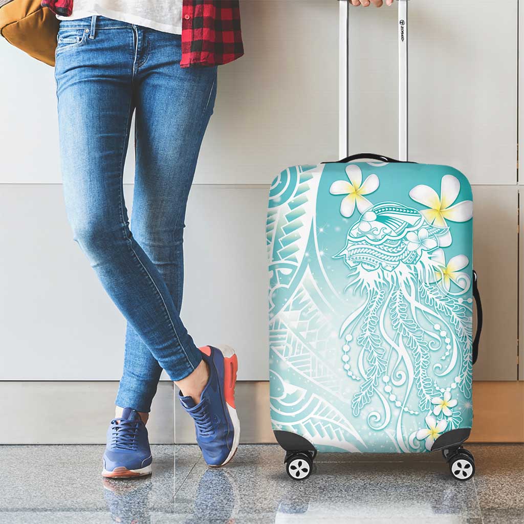 Polynesian Jellyfish Luggage Cover With Plumeria Teal LT05 - Polynesian Pride