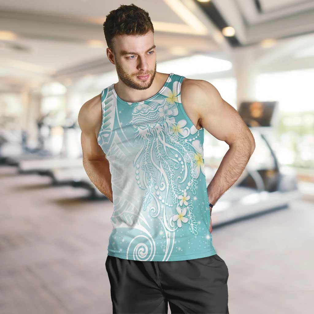 Polynesian Jellyfish Men Tank Top With Plumeria Teal LT05 Teal - Polynesian Pride
