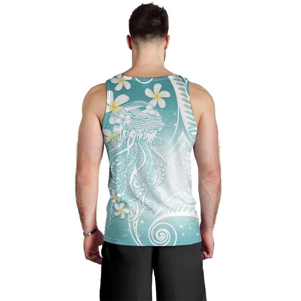 Polynesian Jellyfish Men Tank Top With Plumeria Teal LT05 - Polynesian Pride