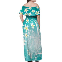 Polynesian Jellyfish Off Shoulder Maxi Dress With Plumeria Teal LT05 - Polynesian Pride
