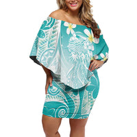 Polynesian Jellyfish Off Shoulder Short Dress With Plumeria Teal LT05 Women Teal - Polynesian Pride