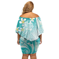 Polynesian Jellyfish Off Shoulder Short Dress With Plumeria Teal LT05 - Polynesian Pride