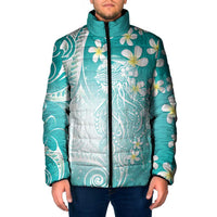 Polynesian Jellyfish Padded Jacket With Plumeria Teal LT05 Men Teal - Polynesian Pride