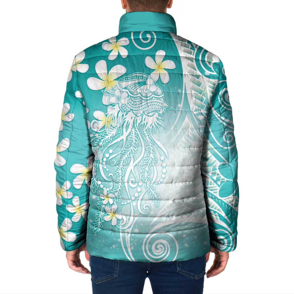 Polynesian Jellyfish Padded Jacket With Plumeria Teal LT05 - Polynesian Pride