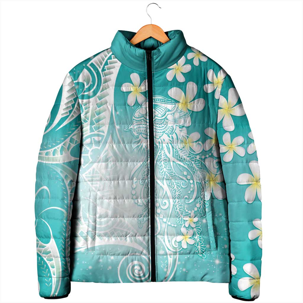 Polynesian Jellyfish Padded Jacket With Plumeria Teal LT05 - Polynesian Pride