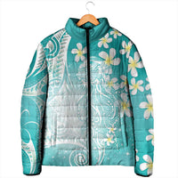 Polynesian Jellyfish Padded Jacket With Plumeria Teal LT05 - Polynesian Pride