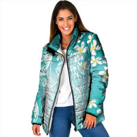 Polynesian Jellyfish Padded Jacket With Plumeria Teal LT05 Women Teal - Polynesian Pride