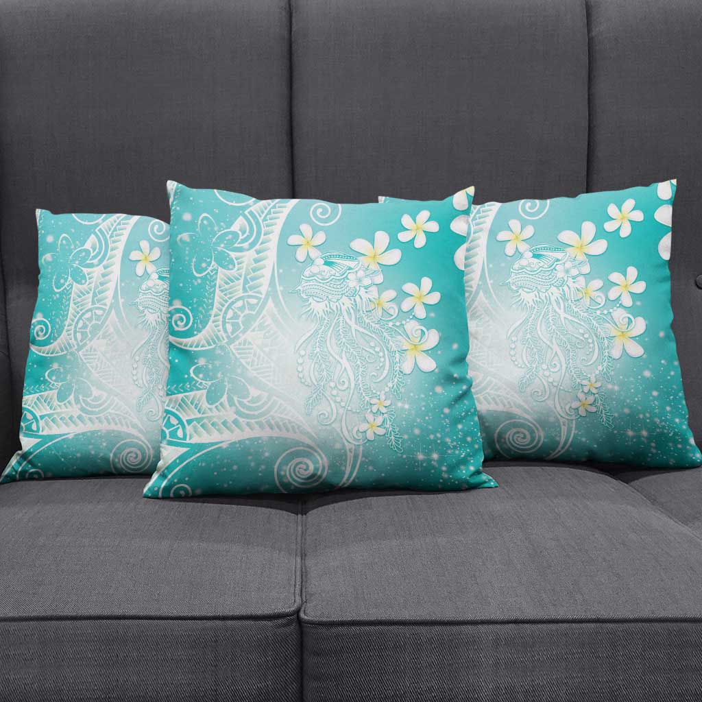 Polynesian Jellyfish Pillow Cover With Plumeria Teal LT05 - Polynesian Pride