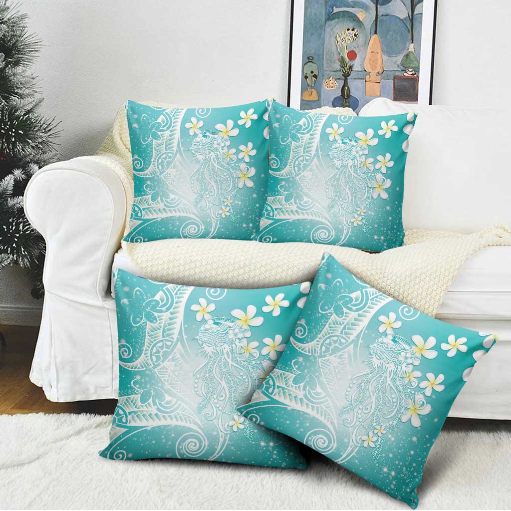 Polynesian Jellyfish Pillow Cover With Plumeria Teal LT05 - Polynesian Pride
