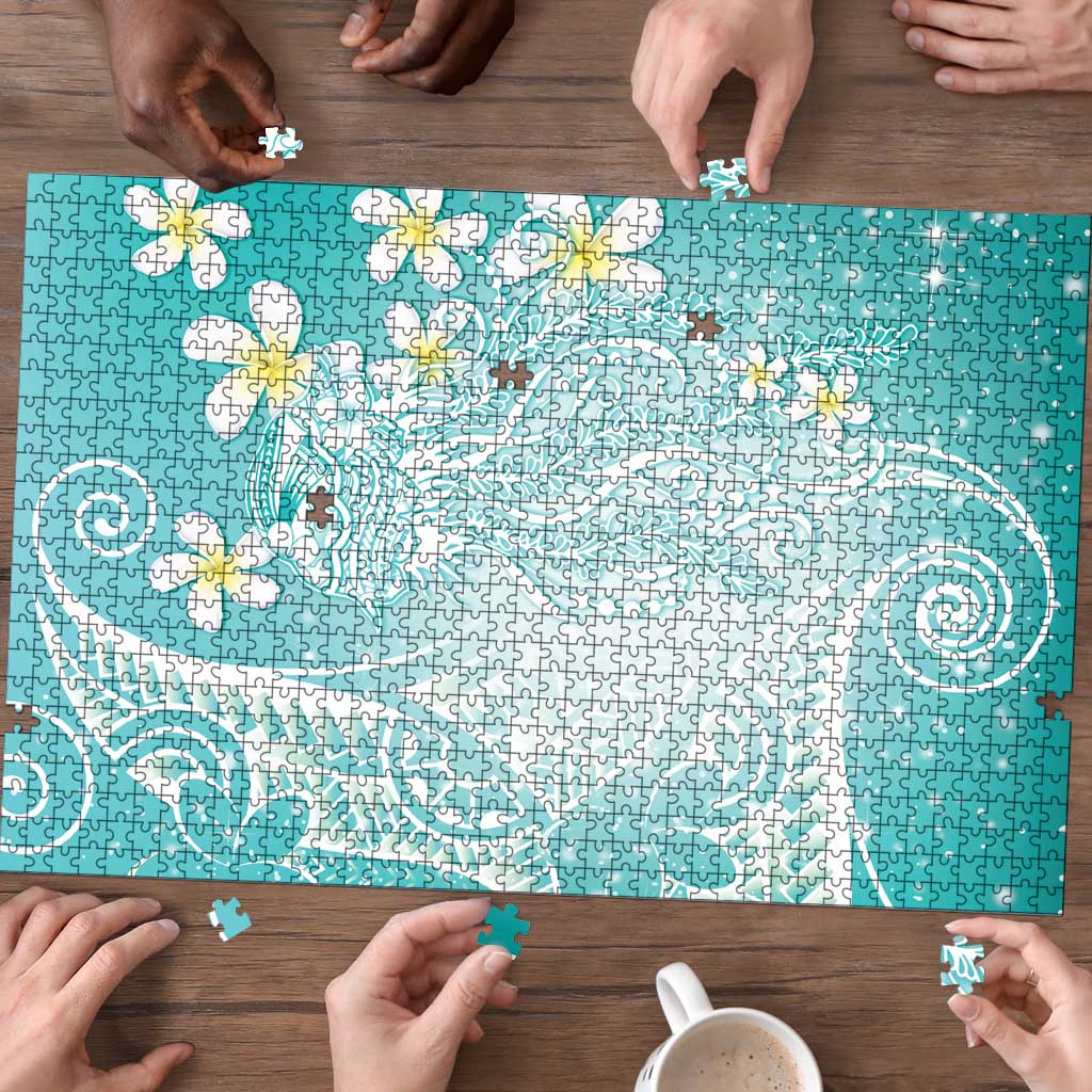 Polynesian Jellyfish Puzzle With Plumeria Teal LT05 - Polynesian Pride