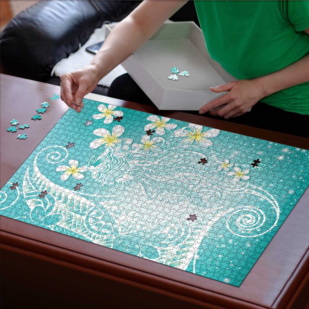 Polynesian Jellyfish Puzzle With Plumeria Teal LT05 - Polynesian Pride