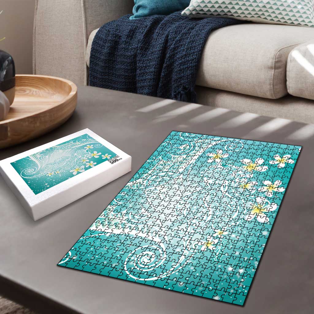 Polynesian Jellyfish Puzzle With Plumeria Teal LT05 - Polynesian Pride