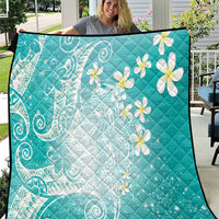 Polynesian Jellyfish Quilt With Plumeria Teal
