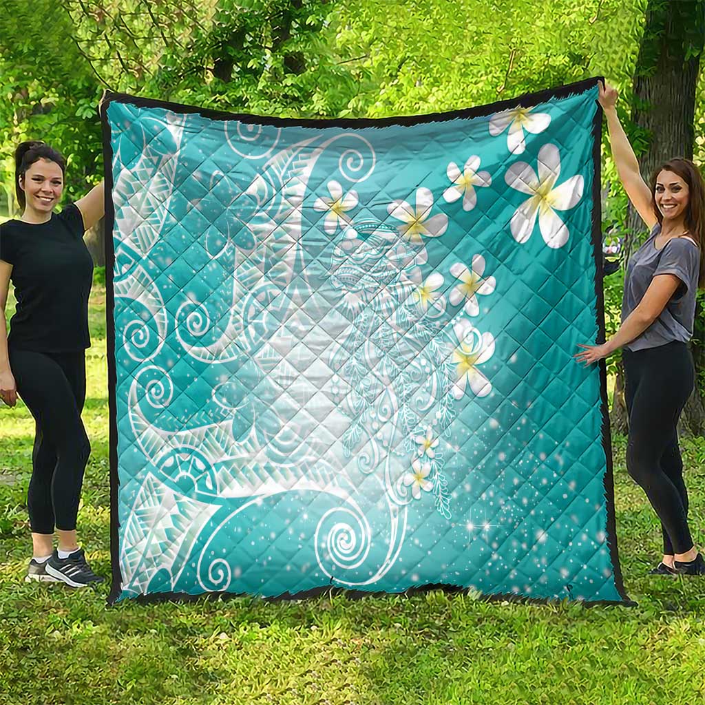 Polynesian Jellyfish Quilt With Plumeria Teal