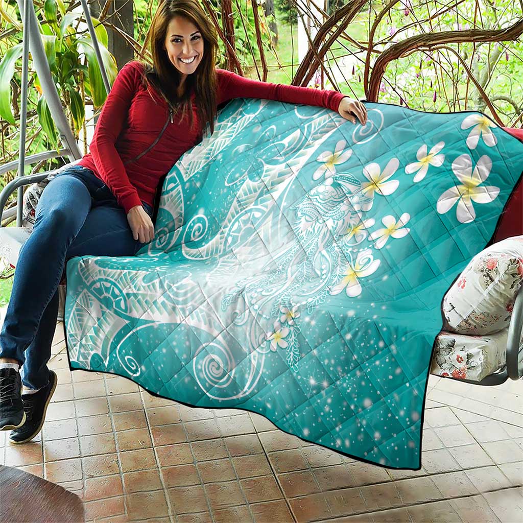 Polynesian Jellyfish Quilt With Plumeria Teal