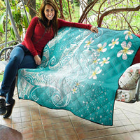 Polynesian Jellyfish Quilt With Plumeria Teal
