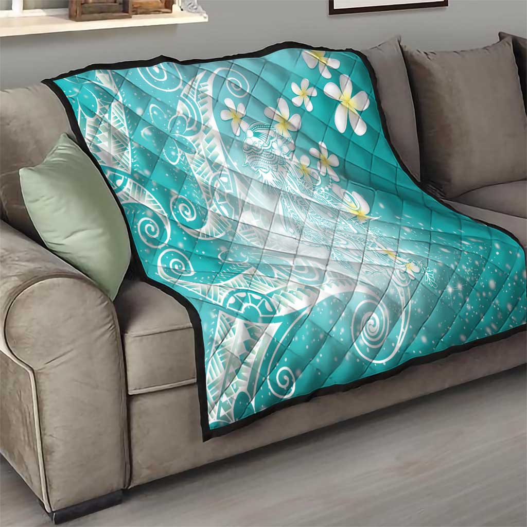 Polynesian Jellyfish Quilt With Plumeria Teal