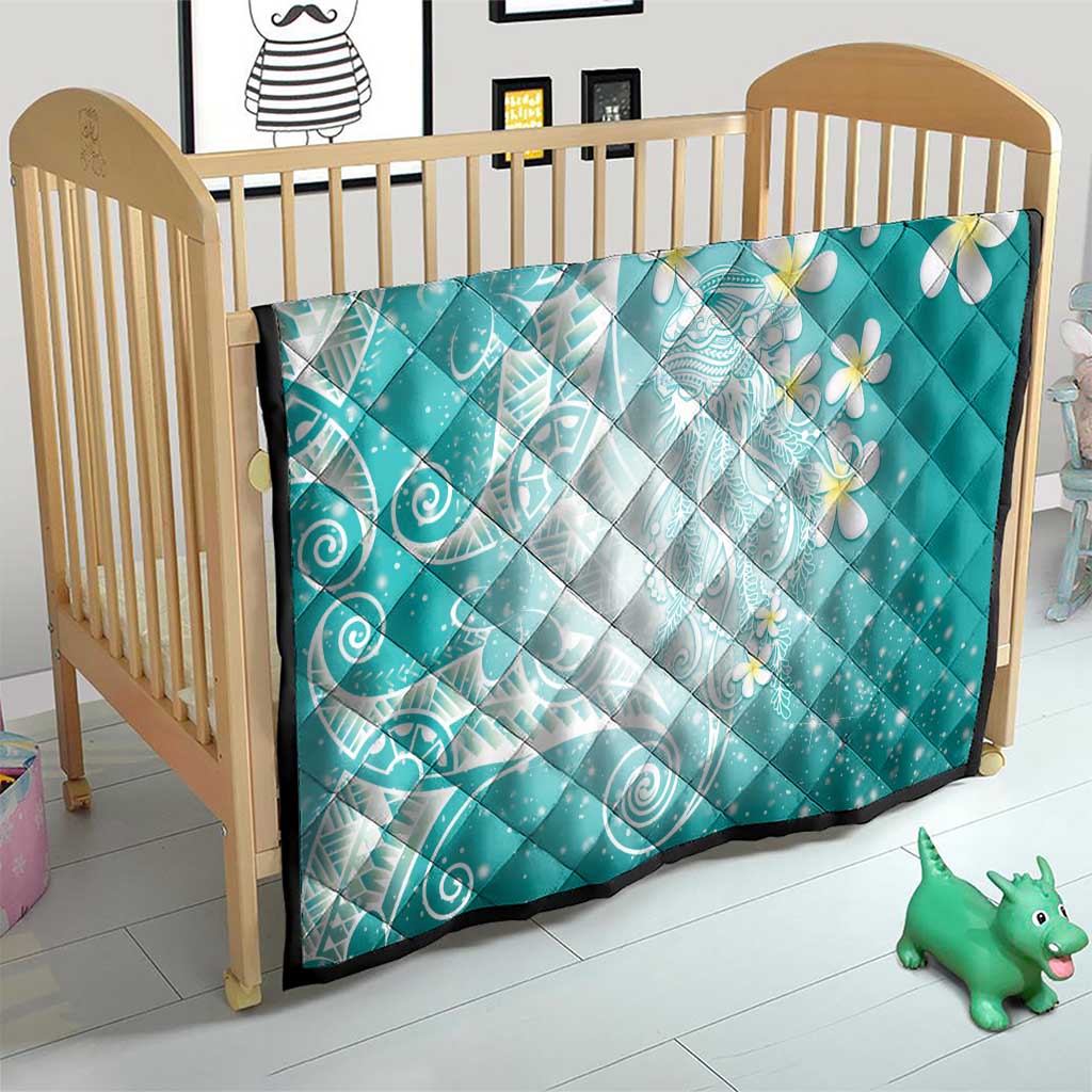 Polynesian Jellyfish Quilt With Plumeria Teal