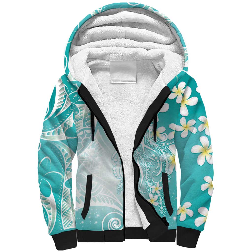 Polynesian Jellyfish Sherpa Hoodie With Plumeria Teal LT05 Unisex Teal - Polynesian Pride