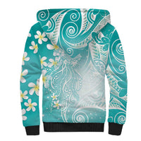 Polynesian Jellyfish Sherpa Hoodie With Plumeria Teal LT05 - Polynesian Pride