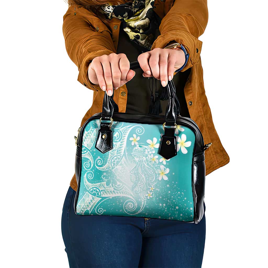 Polynesian Jellyfish Shoulder Handbag With Plumeria Teal LT05 One Size Teal - Polynesian Pride