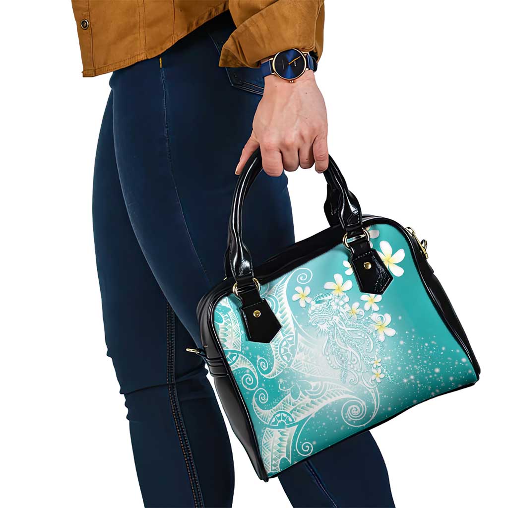 Polynesian Jellyfish Shoulder Handbag With Plumeria Teal LT05 - Polynesian Pride