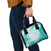 Polynesian Jellyfish Shoulder Handbag With Plumeria Teal LT05 - Polynesian Pride