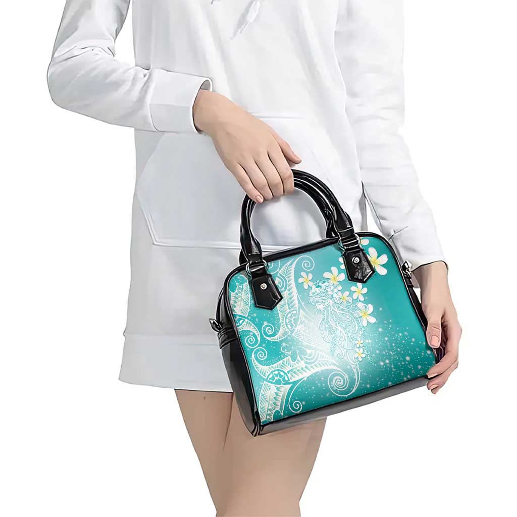 Polynesian Jellyfish Shoulder Handbag With Plumeria Teal LT05 - Polynesian Pride