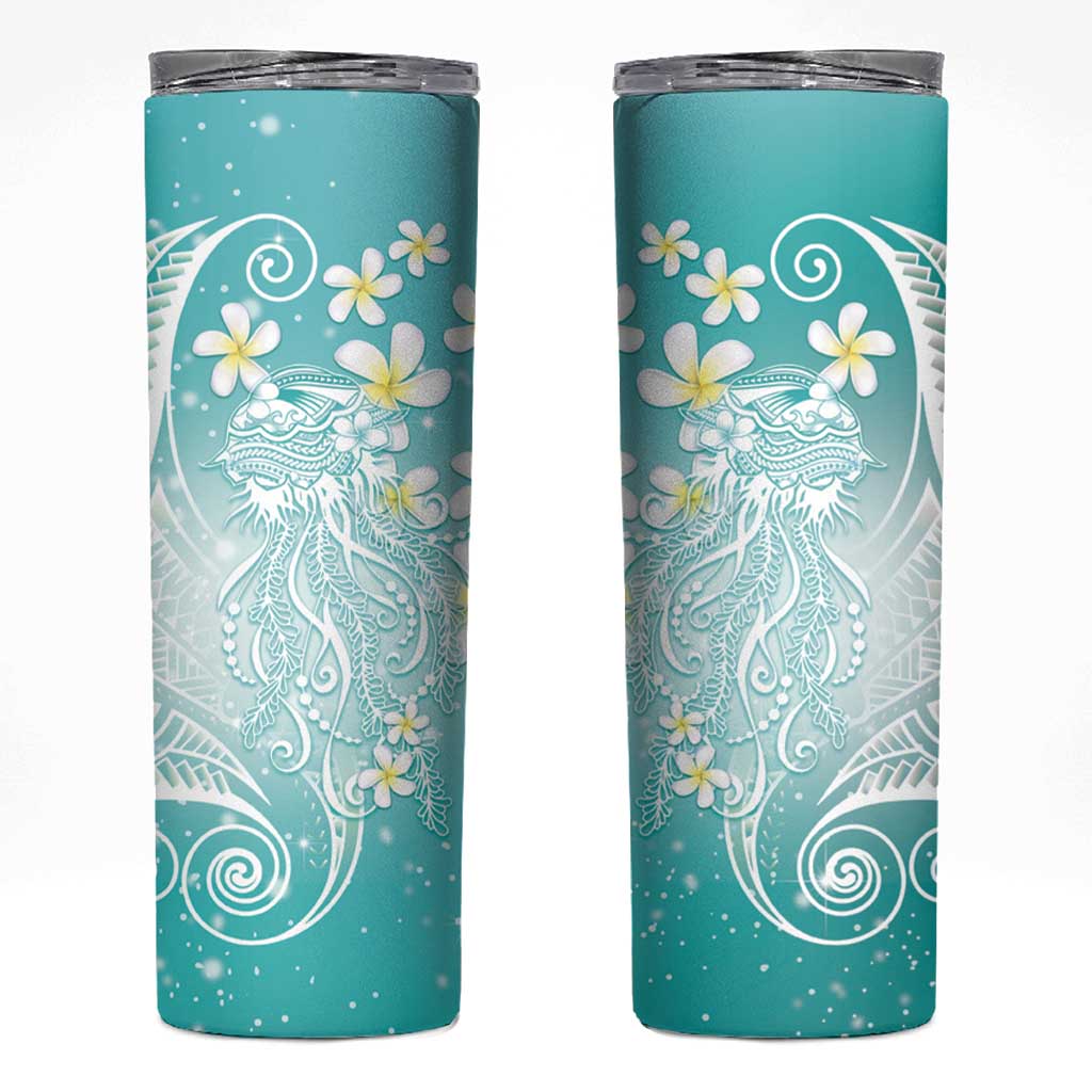 Polynesian Jellyfish Skinny Tumbler With Plumeria Teal LT05 Teal - Polynesian Pride