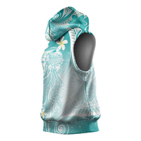 Polynesian Jellyfish Sleeveless Hoodie With Plumeria Teal LT05 - Polynesian Pride