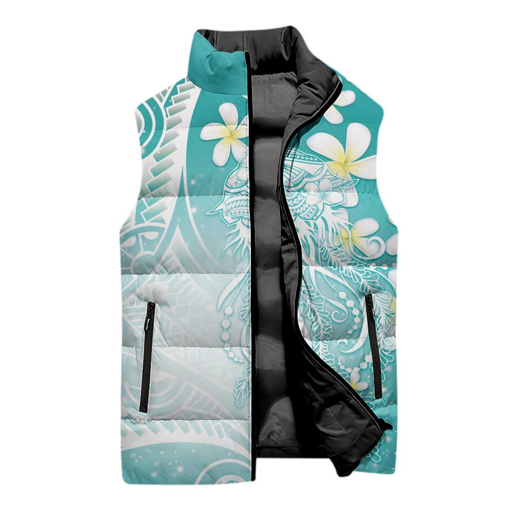 Polynesian Jellyfish Sleeveless Puffer Jacket With Plumeria Teal LT05 - Polynesian Pride