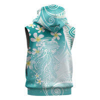 Polynesian Jellyfish Sleeveless Zip Hoodie With Plumeria Teal LT05 - Polynesian Pride