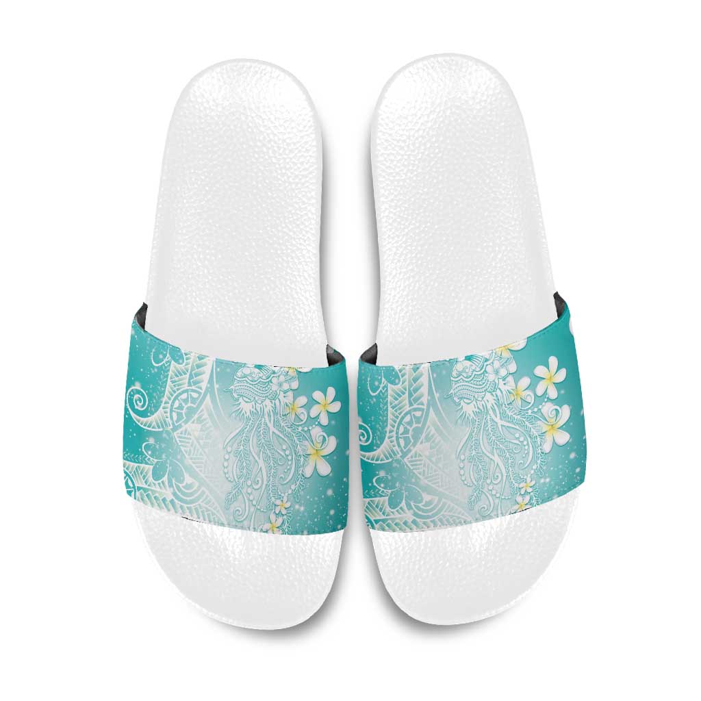Polynesian Jellyfish Slide Sandals With Plumeria Teal LT05 Teal - Polynesian Pride