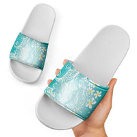 Polynesian Jellyfish Slide Sandals With Plumeria Teal LT05 - Polynesian Pride