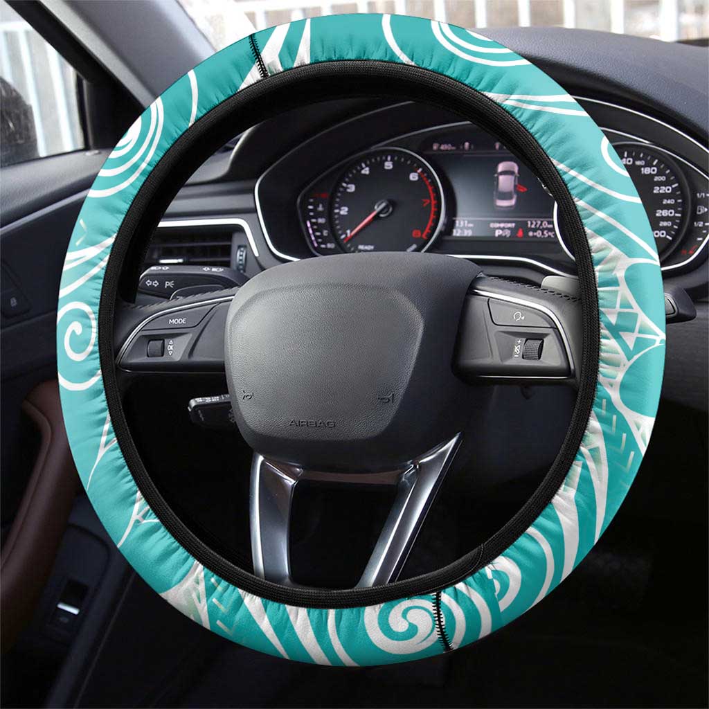 Polynesian Jellyfish Steering Wheel Cover With Plumeria Teal LT05 - Polynesian Pride