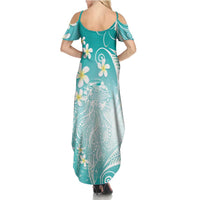 Polynesian Jellyfish Summer Maxi Dress With Plumeria Teal LT05 - Polynesian Pride